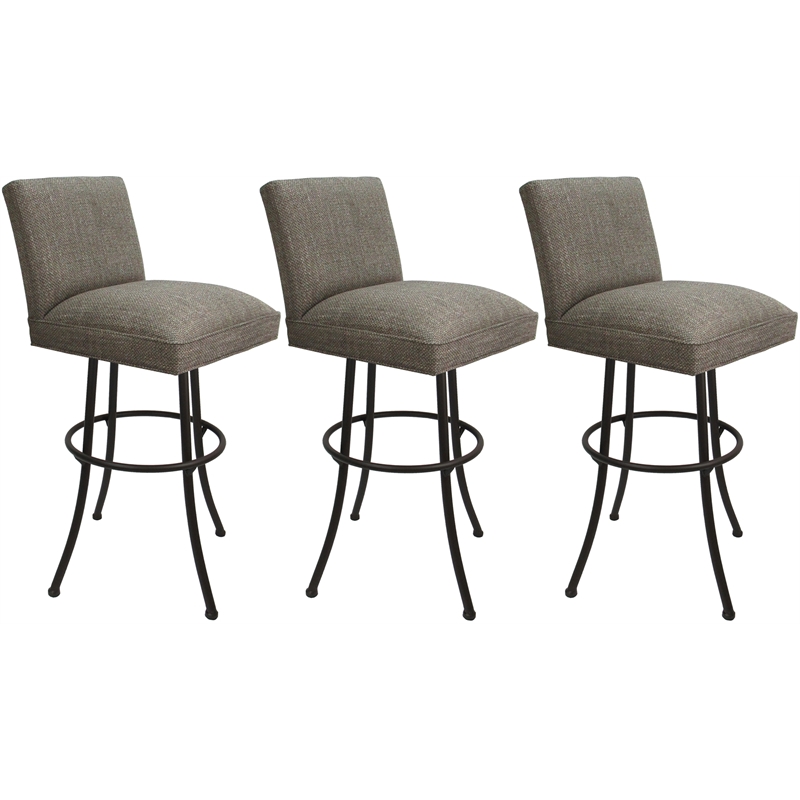 Set of 3 Swivel Metal Counter Stools -Sommerville - Plumley Cocoa Fabric - Brown