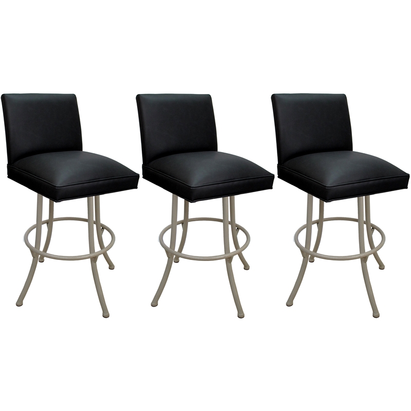 Set of 3 Swivel Metal Bar Stools - Sommerville Noam - Black Vinyl - Beige