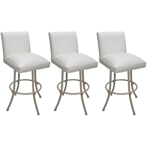 Set of 3 Swivel Metal Bar Stools - Sommerville Noam - White Vinyl - Beige