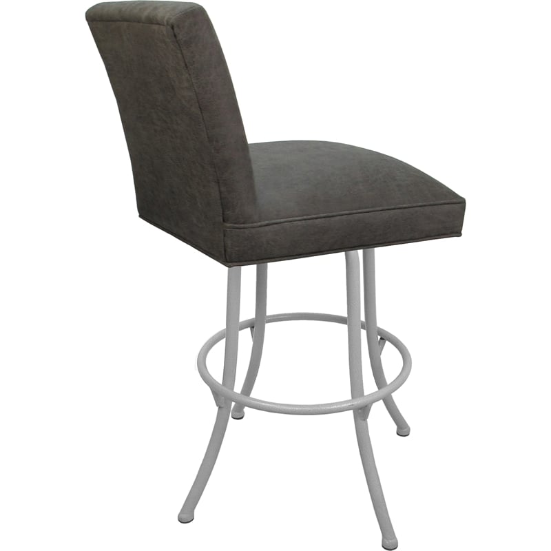 Set of 3 Swivel Metal Bar Stools - Sommerville - NW Elk Charcoal Fabric - White