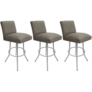 Set of 3 Swivel Metal Bar Stools - Sommerville - Plumley Cocoa Fabric - White