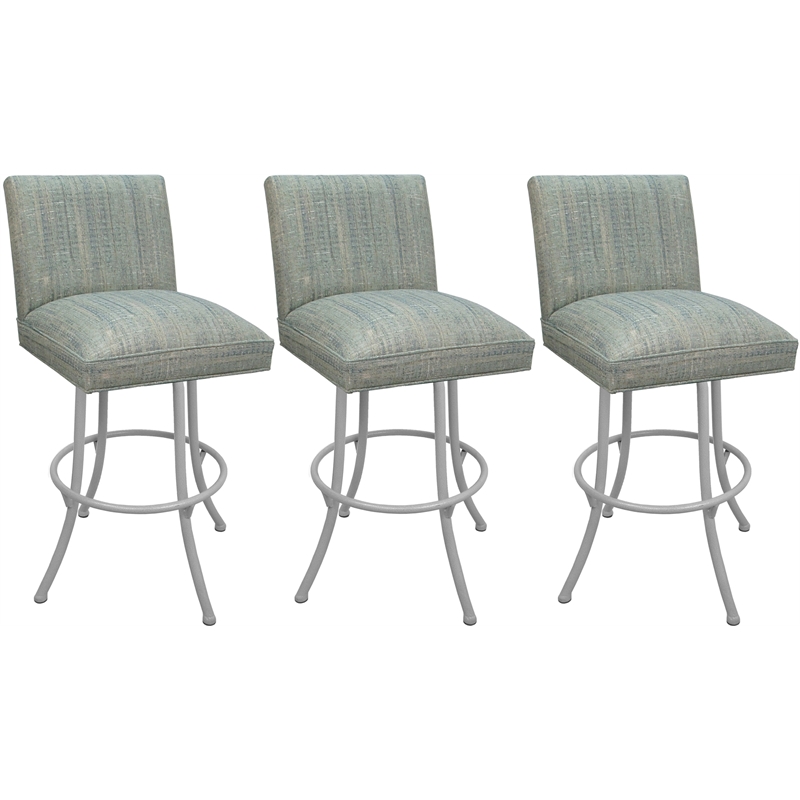 Set of 3 Swivel Metal Bar Stools - Sommerville Noam - Watusi Teal Fabric - White