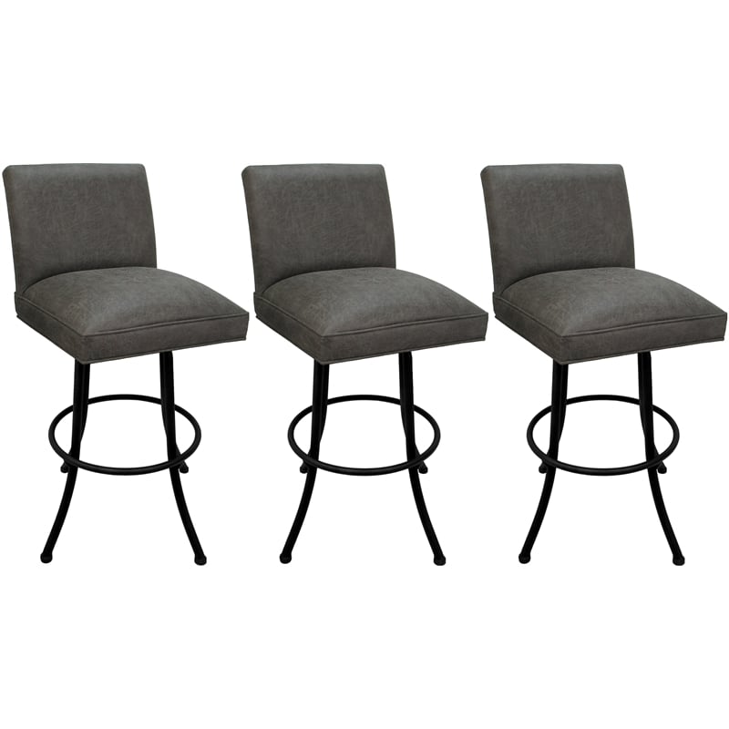 Set of 3 Extra Tall Swivel Metal Stools Sommerville NW Elk Charcoal Fabric Black