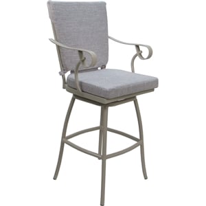 Outdoor/Indoor Counter Stool 26&quot Seat - Jamey Arms - Cream Fabric - Beige