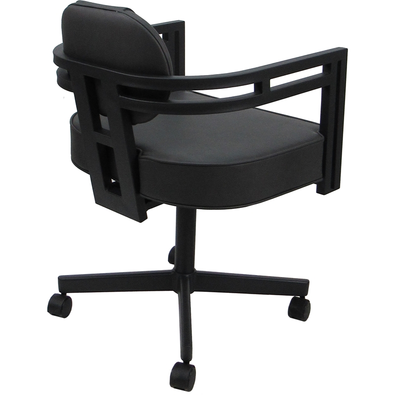 Swivel Metal Dining Caster Chair - Madir - Gray Vinyl - Black