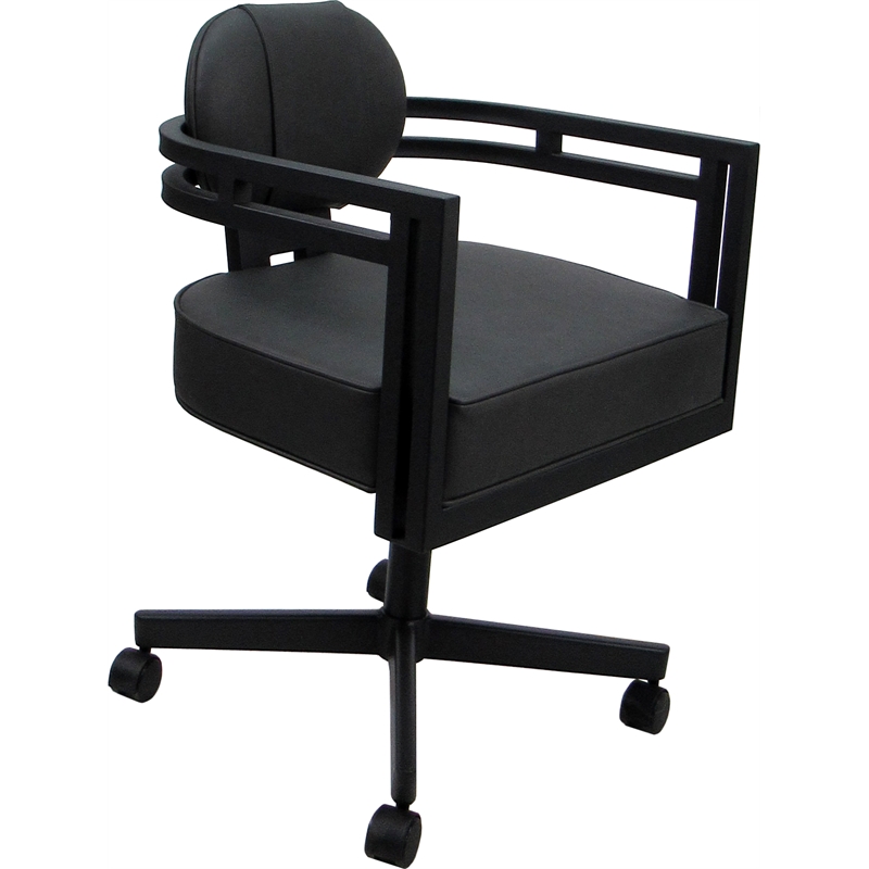 Swivel Metal Dining Caster Chair - Madir - Gray Vinyl - Black