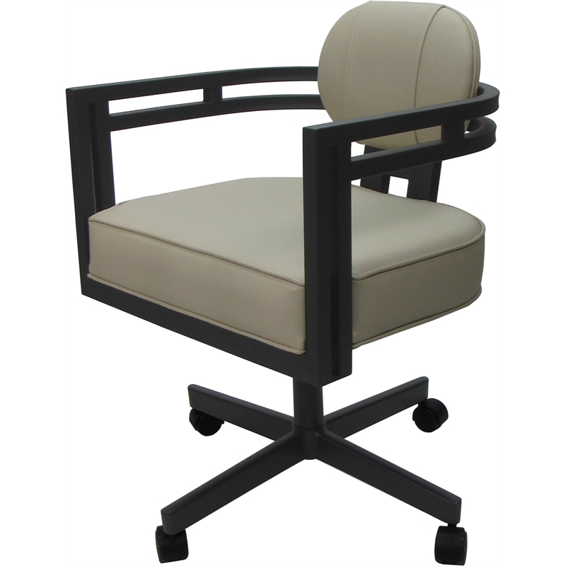 Swivel Metal Dining Caster Chair - Madir - Ocean Beige Vinyl - Gray