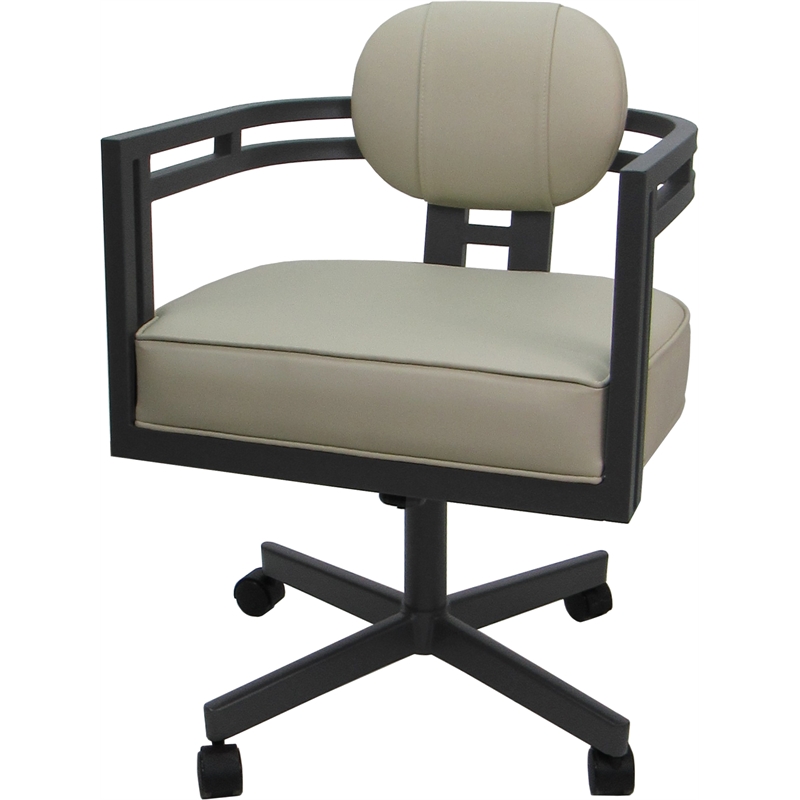 Swivel Metal Dining Caster Chair - Madir - Ocean Beige Vinyl - Gray