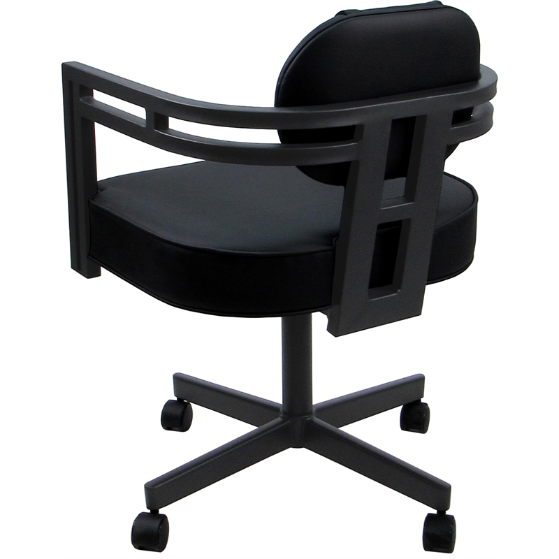 Swivel Metal Dining Caster Chair - Madir - Black Vinyl - Gray