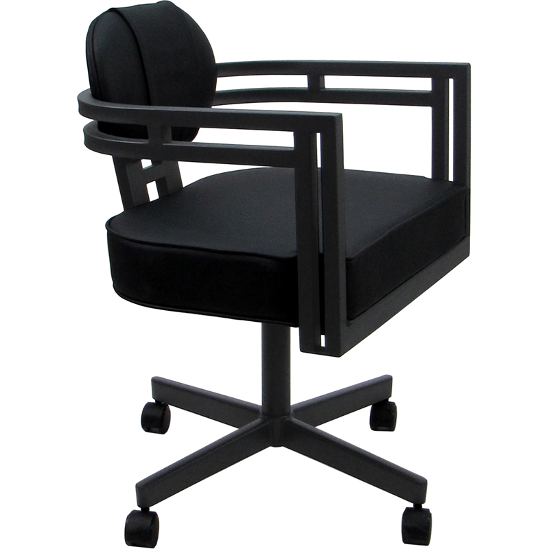 Swivel Metal Dining Caster Chair - Madir - Black Vinyl - Gray