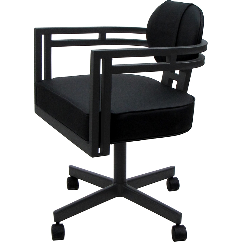 Swivel Metal Dining Caster Chair - Madir - Black Vinyl - Gray