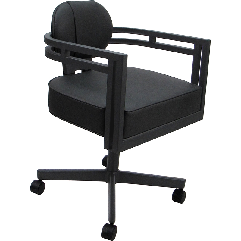 Swivel Metal Dining Caster Chair - Madir - Gray Vinyl - Gray Frame