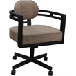Swivel Metal Dining Caster Chair - Madir - Basin Beige Fabric - Black