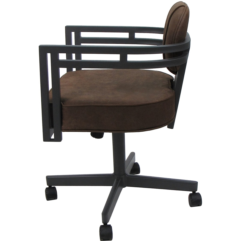 Swivel Metal Dining Caster Chair - Madir - NW Whiskey Brown Fabric - Black