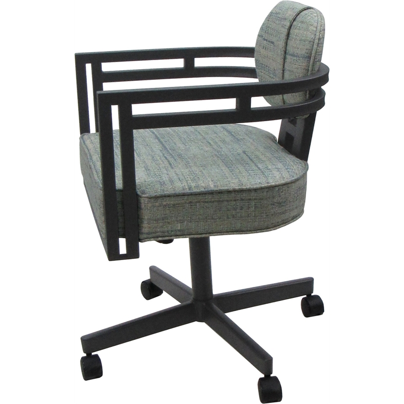 Swivel Metal Dining Caster Chair - Madir - Watusi Aquatint Teal Fabric - Black
