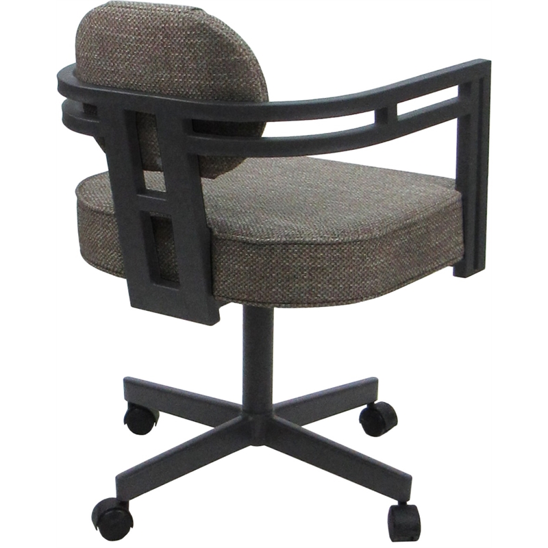 Swivel Metal Dining Caster Chair - Madir - Plumley Cocoa Fabric - Gray