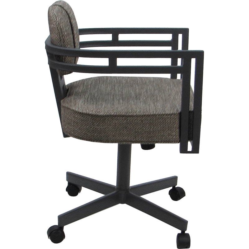 Swivel Metal Dining Caster Chair - Madir - Plumley Cocoa Fabric - Gray