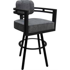 Swivel Metal Counter Stool 26&quot Seat - Madir - Outlier Charcoal Fabric - Black