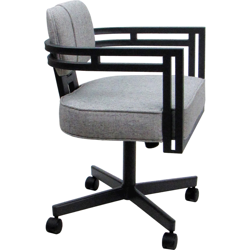 Swivel Metal Dining Caster Chair - Madir - Hemsath Slate Fabric - Gray Frame