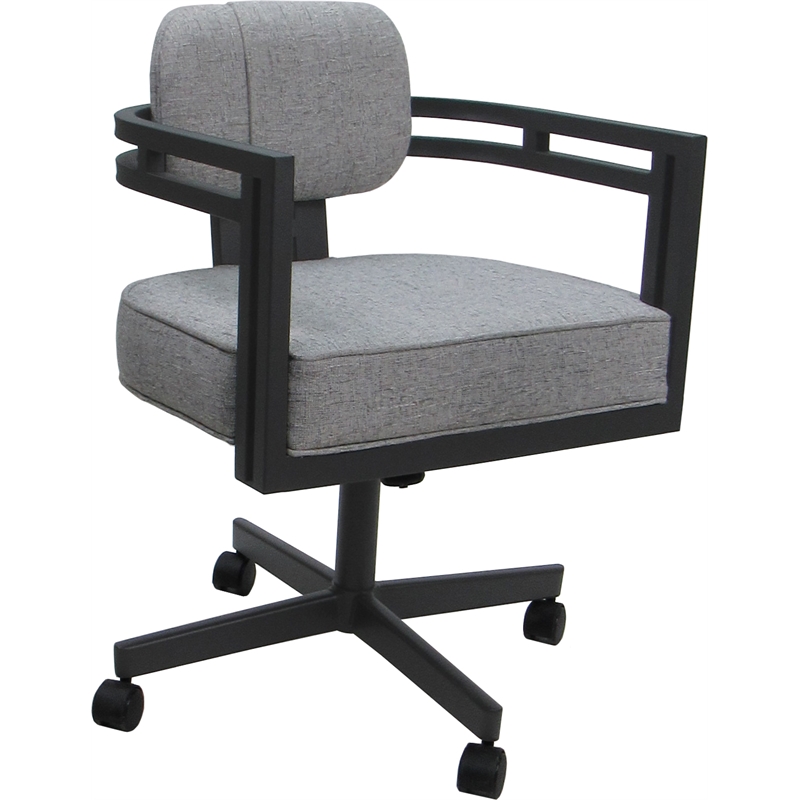 Swivel Metal Dining Caster Chair - Madir - Hemsath Slate Fabric - Gray Frame