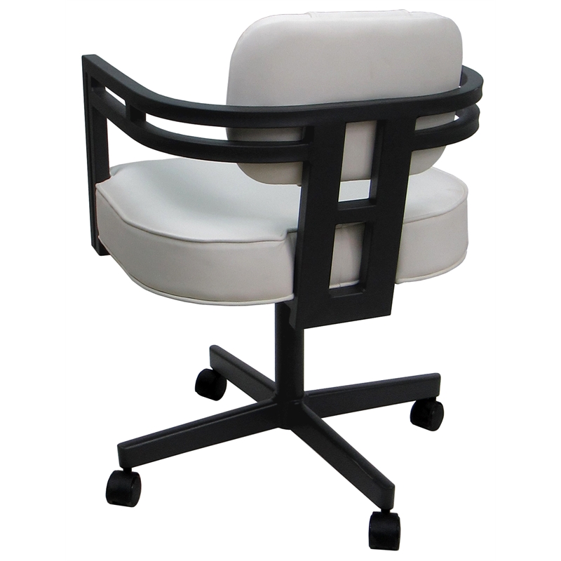 Swivel Metal Dining Caster Chair - Madir - White Vinyl - Gray Frame