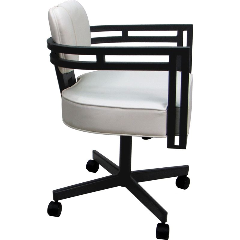 Swivel Metal Dining Caster Chair - Madir - White Vinyl - Gray Frame
