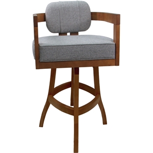 Swivel Wood Bar Stool 30&quot Seat - Kadir - Hemsath Slate Stone Fabric - Honey
