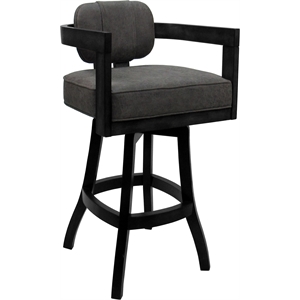Swivel Wood Bar Stool 30&quot Seat - Kadir - Northwest Elk Gray Fabric - Black