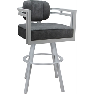 Swivel Metal Bar Stool 30&quot Seat - Madir - Outlier Charcoal Fabric - White Base