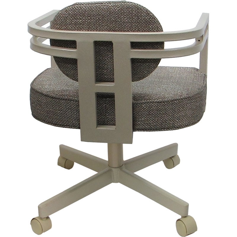 Swivel Metal Dining Caster Chair - Madir - Plumley Cocoa Fabric - Beige Frame