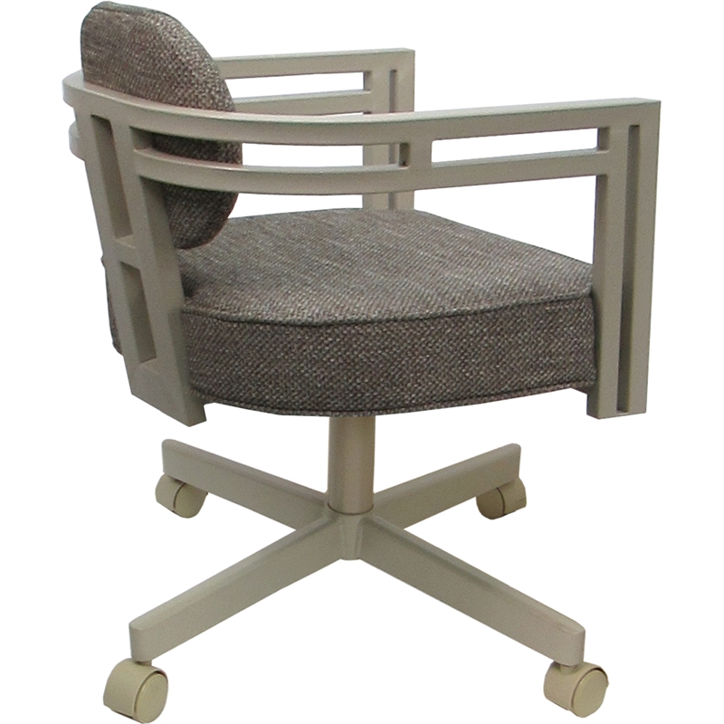 Swivel Metal Dining Caster Chair - Madir - Plumley Cocoa Fabric - Beige Frame