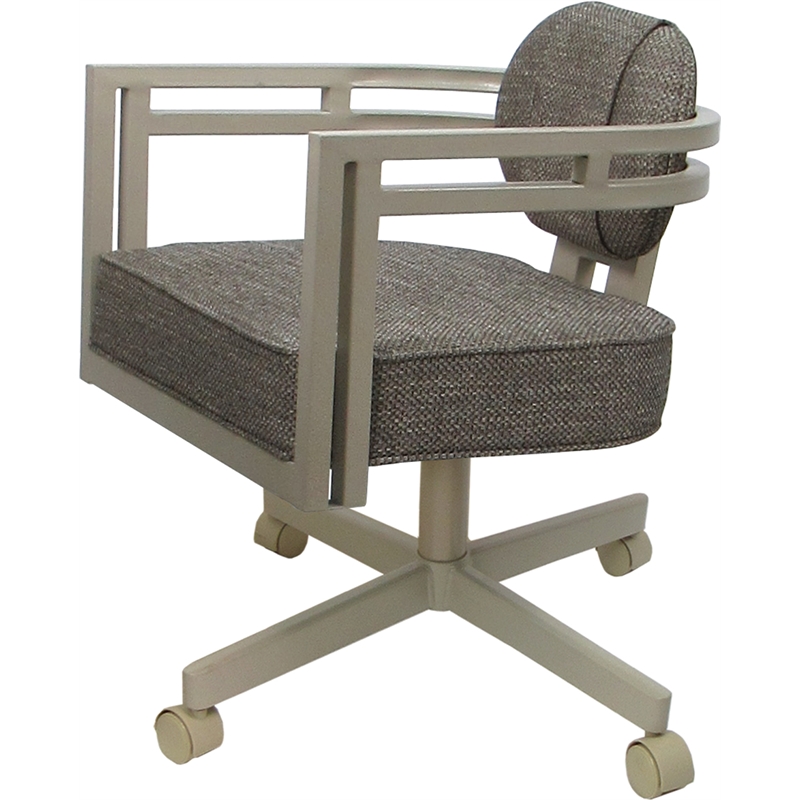 Swivel Metal Dining Caster Chair - Madir - Plumley Cocoa Fabric - Beige Frame