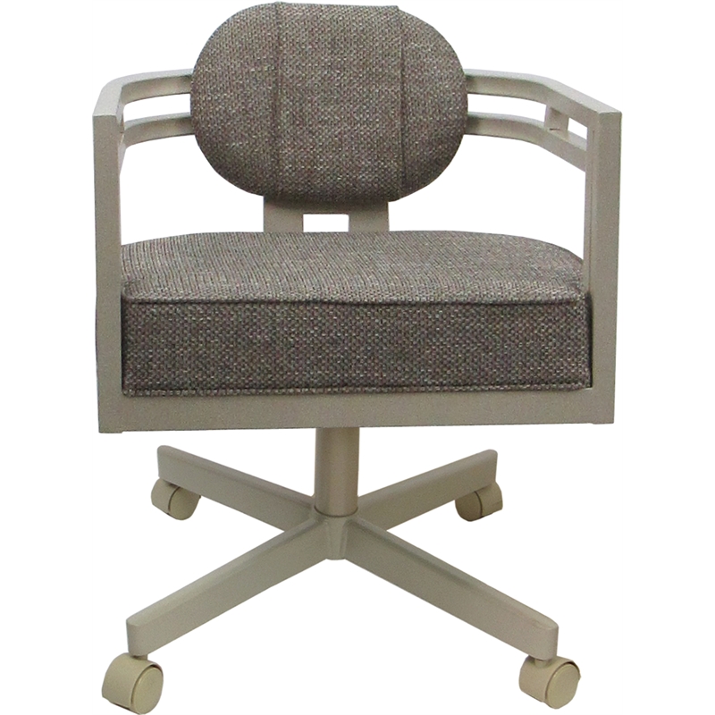 Swivel Metal Dining Caster Chair - Madir - Plumley Cocoa Fabric - Beige Frame