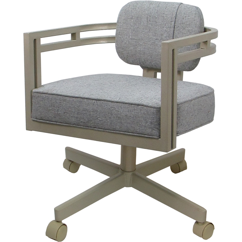 Swivel Metal Dining Caster Chair - Madir - Hemsath Slate Fabric - Beige Frame