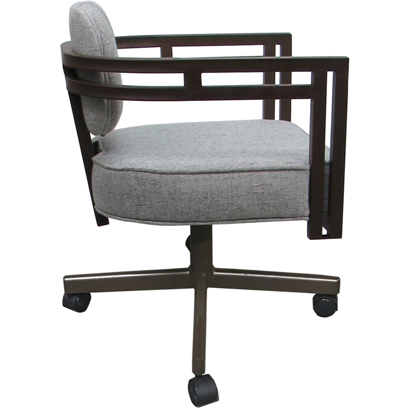 Swivel Metal Dining Caster Chair - Madir - Hemsath Slate Fabric - Brown Frame