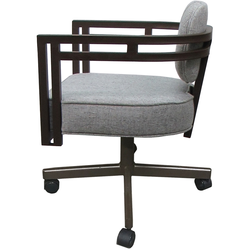 Swivel Metal Dining Caster Chair - Madir - Hemsath Slate Fabric - Brown Frame