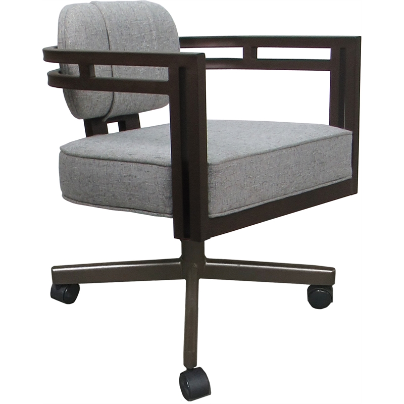 Swivel Metal Dining Caster Chair - Madir - Hemsath Slate Fabric - Brown Frame