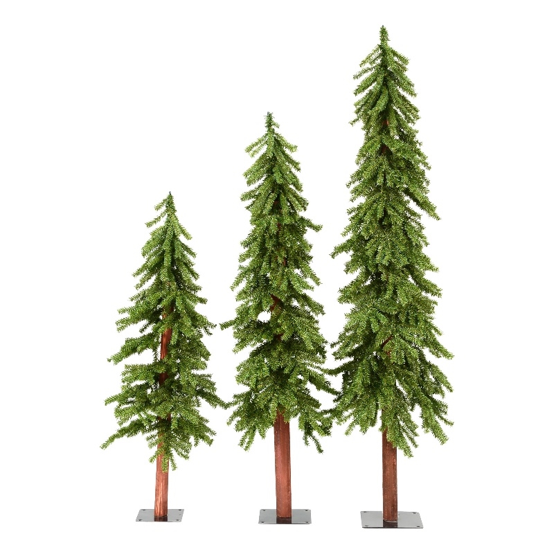 Vickerman 4/5/6' Plastic Natural Alpine Artificial Christmas Tree Set in Green