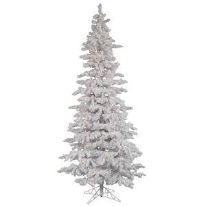 Vickerman 90&quot Plastic Slim Artificial Christmas Tree with LED Lights in White