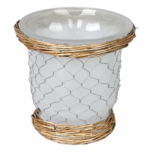 Vickerman 7.3&quot Contemporary Glass Frosted Chicken Wire Wicker Vase in Clear