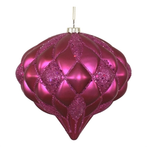 Vickerman Plastic Diamond Onion Christmas Ornament in Matte/Glitter Pink