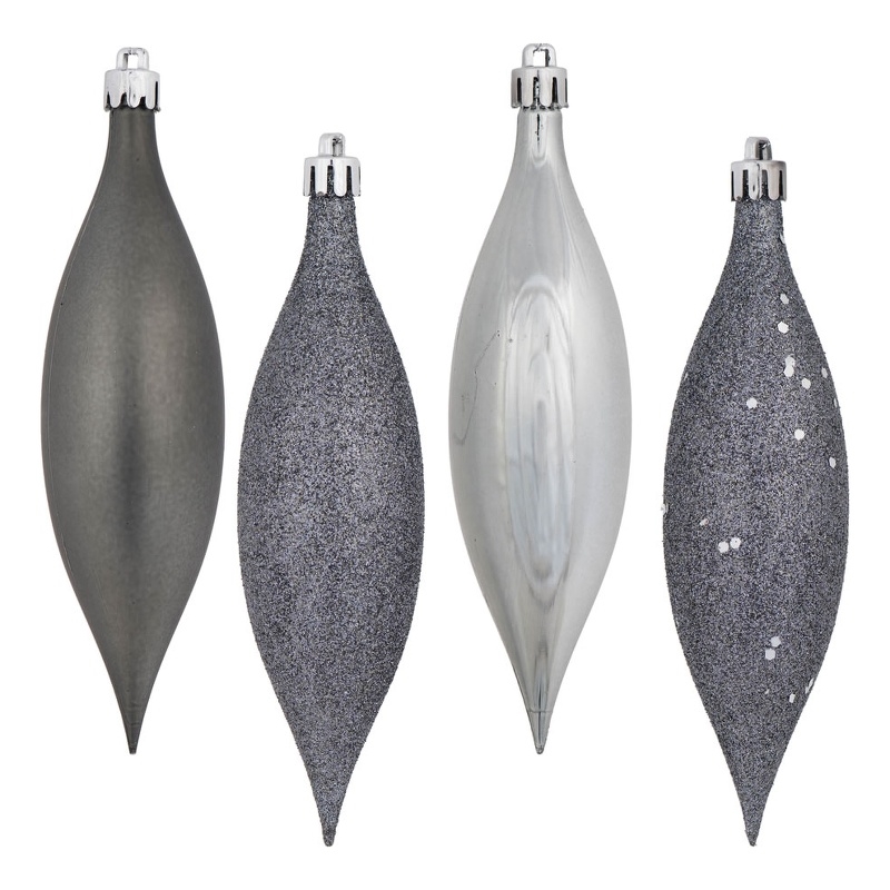 Vickerman 4-Finish Finial Drop Christmas Ornaments in Pewter (Set of 8)