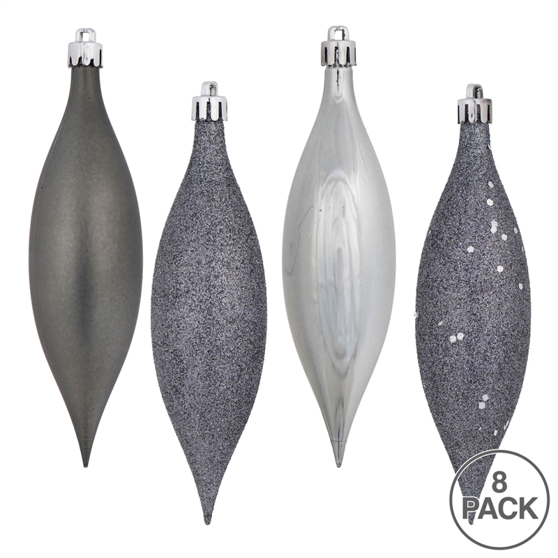 Vickerman 4-Finish Finial Drop Christmas Ornaments in Pewter (Set of 8)