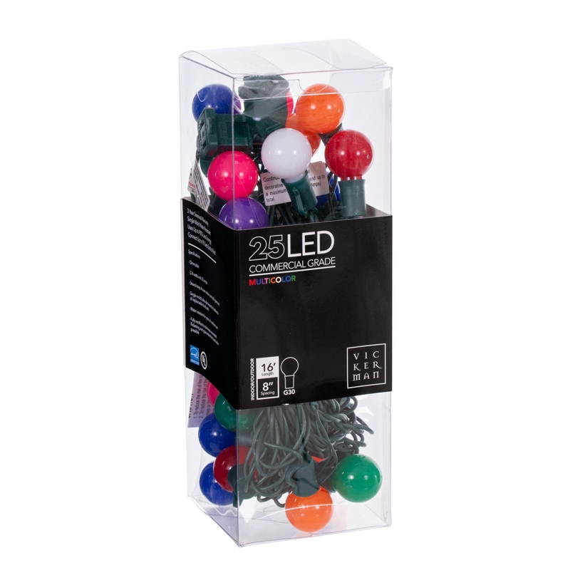 Vickerman 16' Opaque Ceramic G30 LED Christmas Light Set in Multi-Color