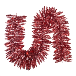 Vickerman 9'x14&quot Dura-lit LED Artificial Christmas Garland in Tinsel Red