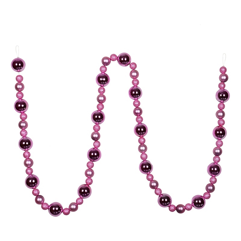 Vickerman 9' Plastic Assorted Christmas Ball Ornament Garland in Pink