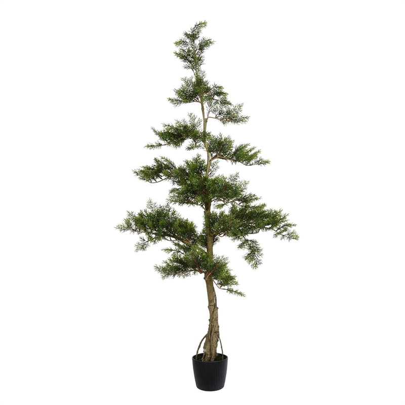 Vickerman 5' Fabric Artificial Cedar Tree with Planters Pot in Green
