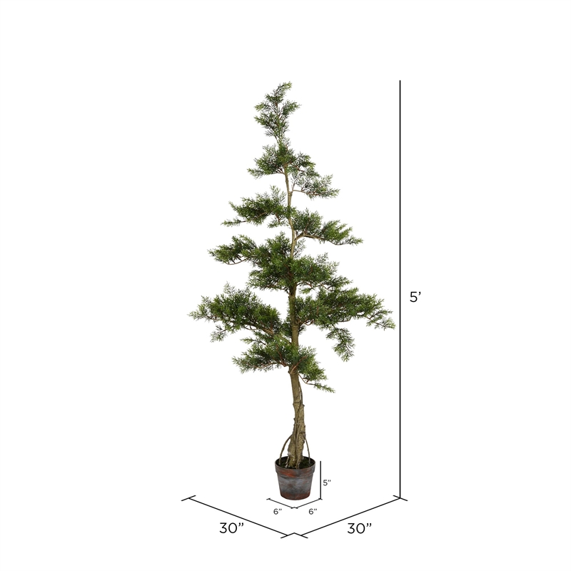 Vickerman 5' Fabric Artificial Cedar Tree with Planters Pot in Green