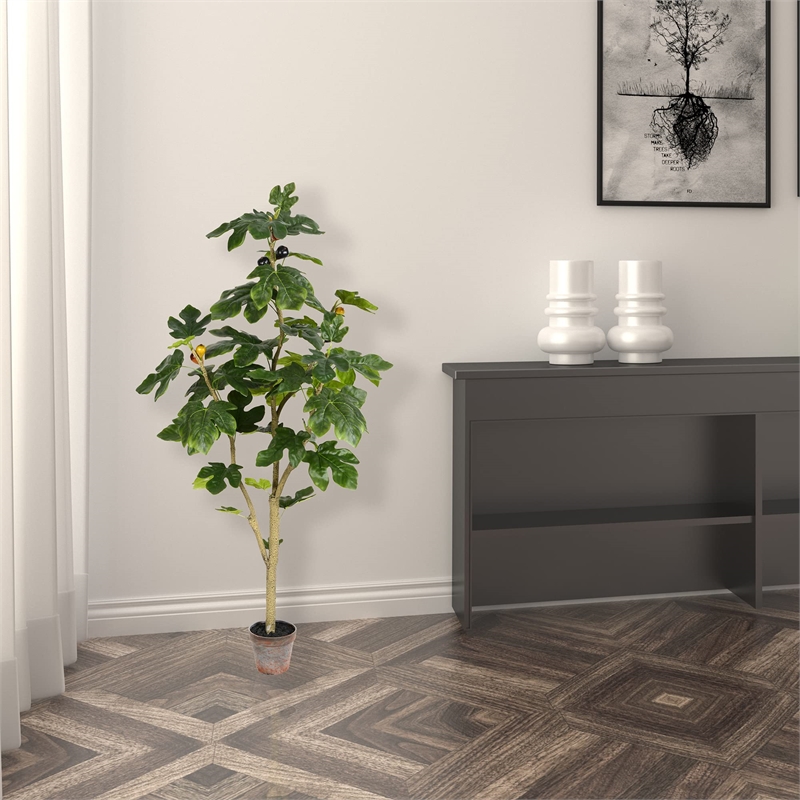 Vickerman 4' Contemporary Fabric Artificial Potted Fig Tree in Green