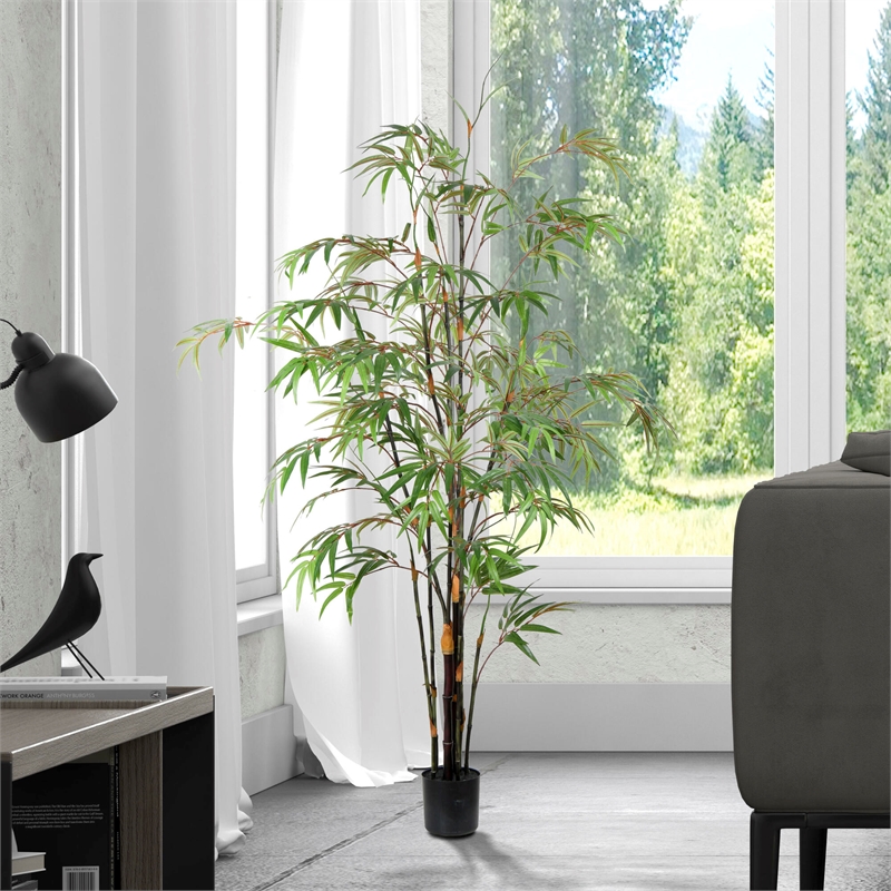 Vickerman 5' Artificial Potted Black Japanese Bamboo Tree.
